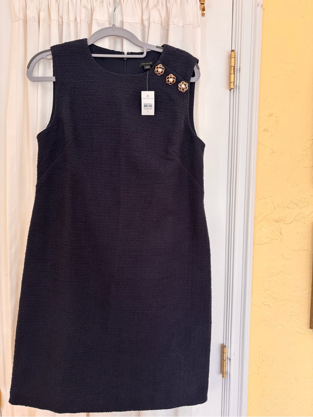 Ann Taylor Dark Navy  Sleeveless Sheath Dress with Gold Button Accents